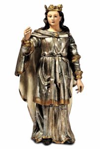The Crowned Virgin - Polychrome and silvered wooden sculpture